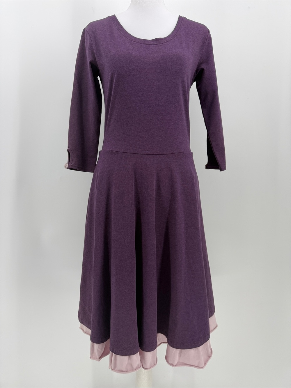 Matilda Jane Purple Knit Fit & Flare Dress Small Pink Ruffle Hem
